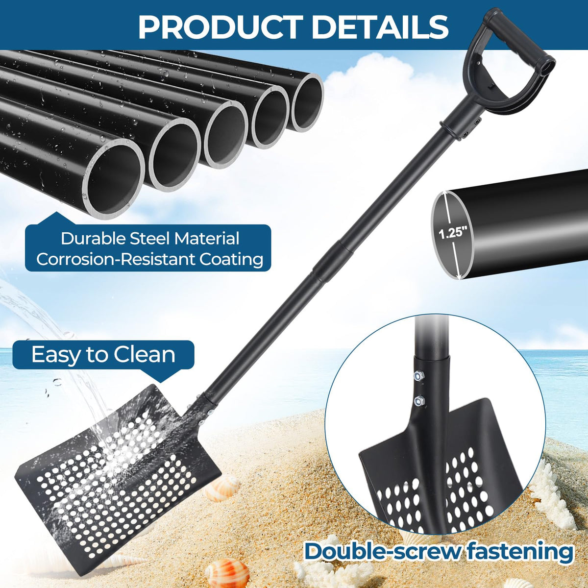 EUIJOIP sturdy sifter shovel designed for heavy-duty garden and poultry work.