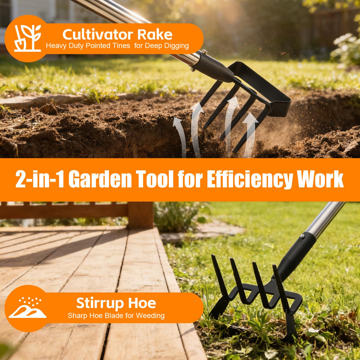EUIJOIP 4-tine cultivator breaks soil clods and aerates efficiently