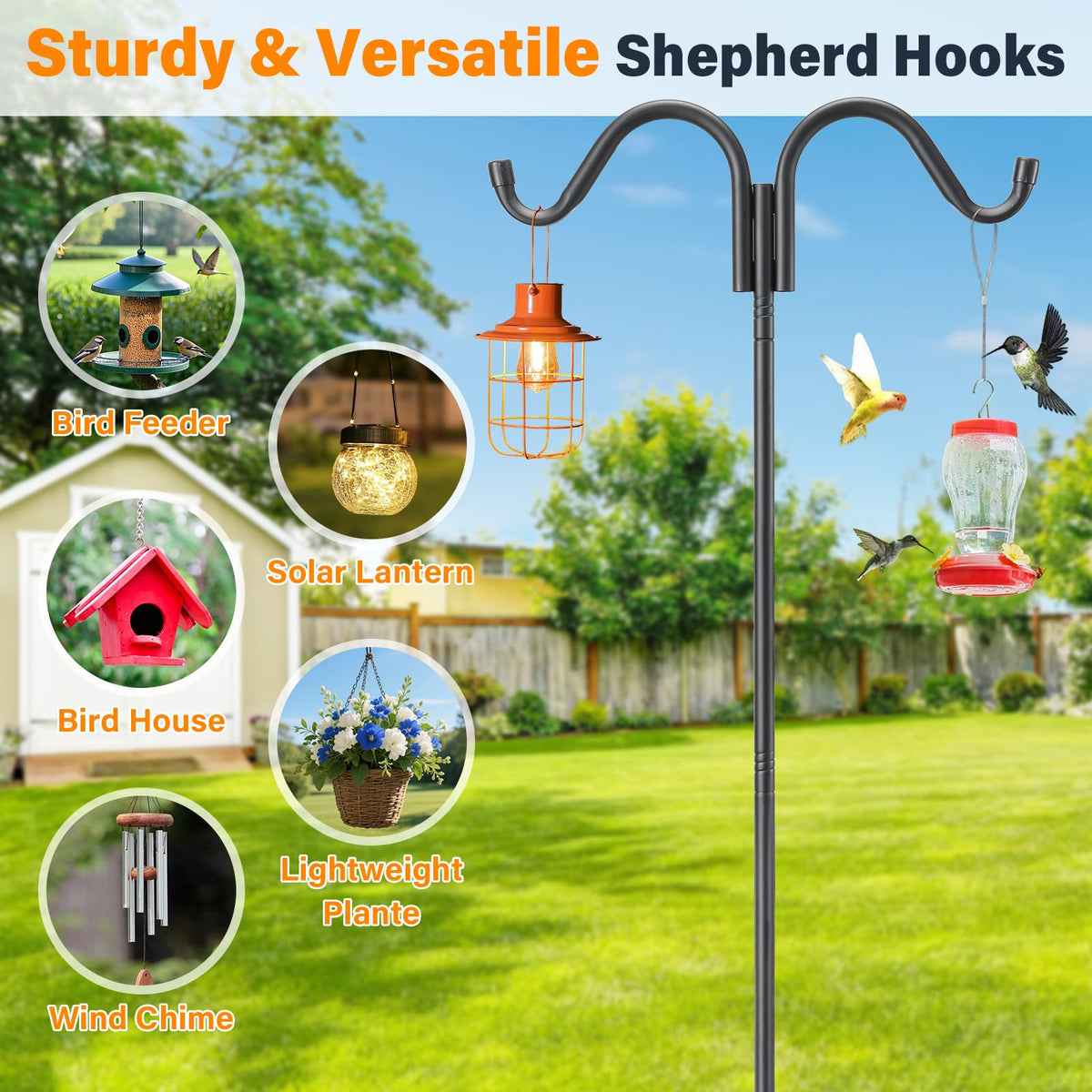 EUIJOIP versatile stand for bird feeders, wind chimes, and lanterns.