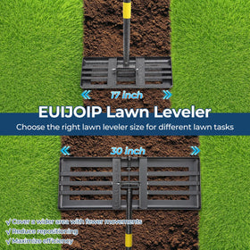 EUIJOIP lawn leveling rake with wall-mount holes for organized storage