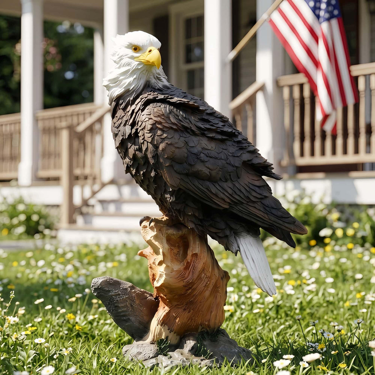 Euiroet weather-resistant eagle sculpture withstands sun and rain while staying colorful.