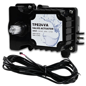 Euluese TPE24VA valve actuator dial shows universal 24VAC compatibility for pools.
