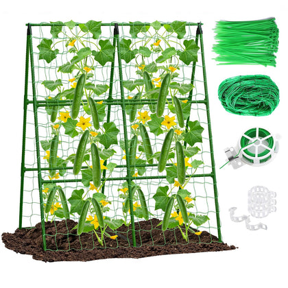 Eunice 2-Pack A-Frame Cucumber Trellis in a raised bed for space-saving vertical growing
