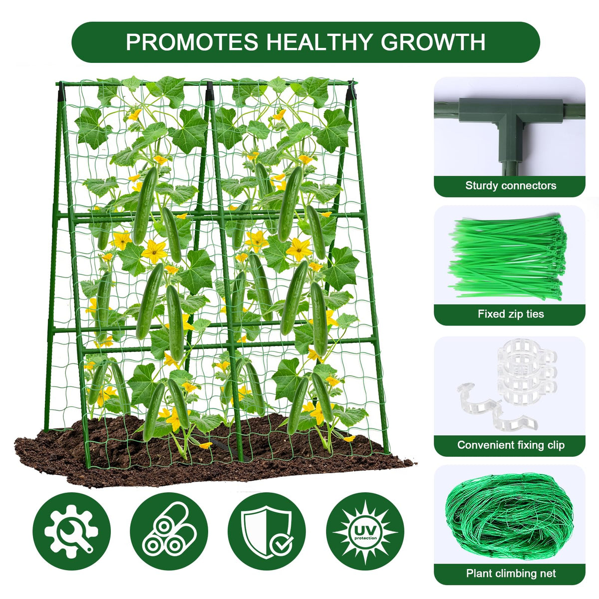 Ground stakes secure Eunice trellises firmly to the soil