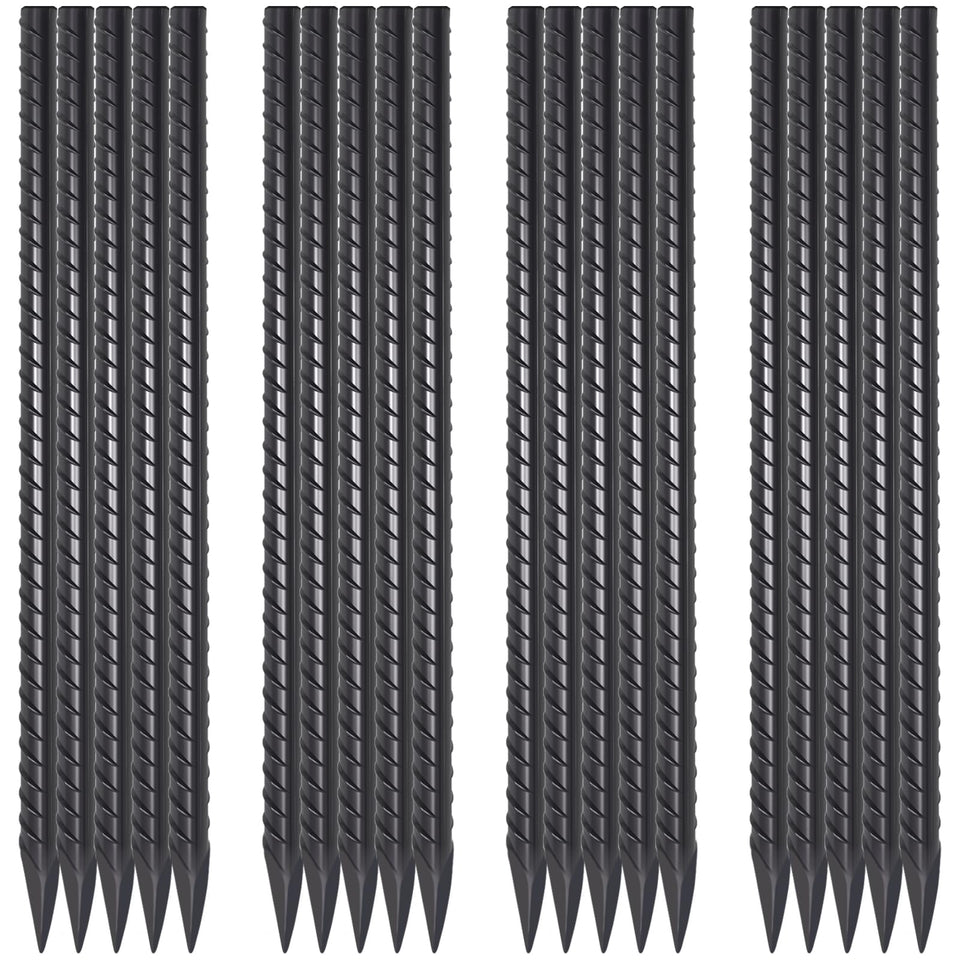 EUOKOK 16-inch rebar ground stake package for garden and fence support.