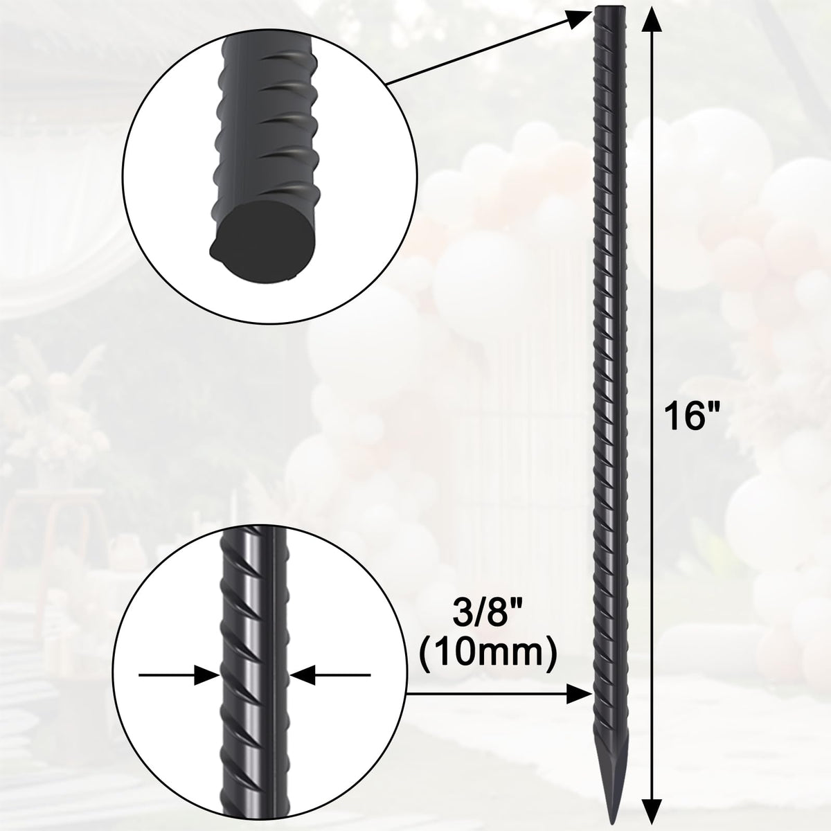 EUOKOK 3/8-inch diameter steel shaft close-up showing durable stake.