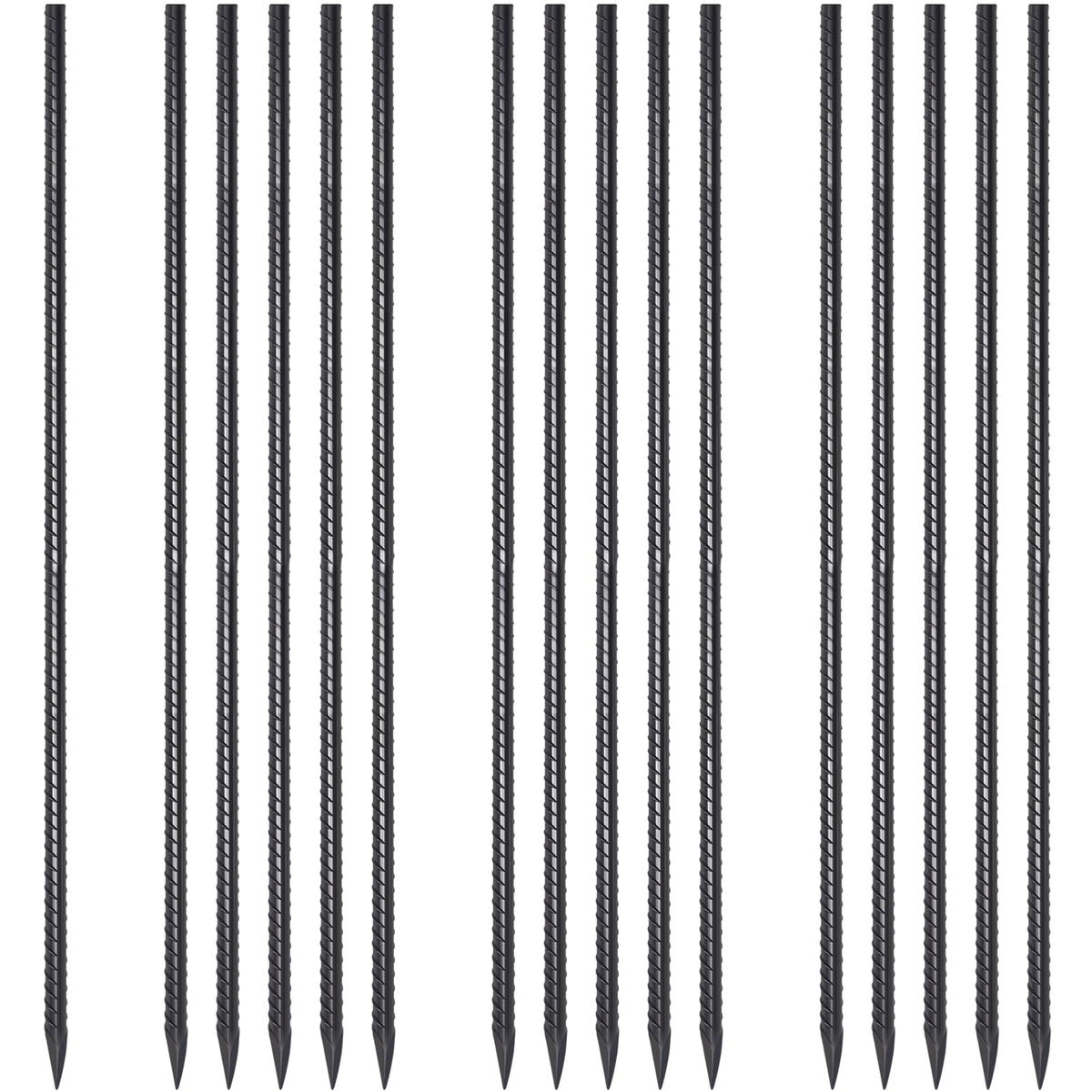 EUOKOK ground rebar stakes with a sharp point end for fast soil insertion.
