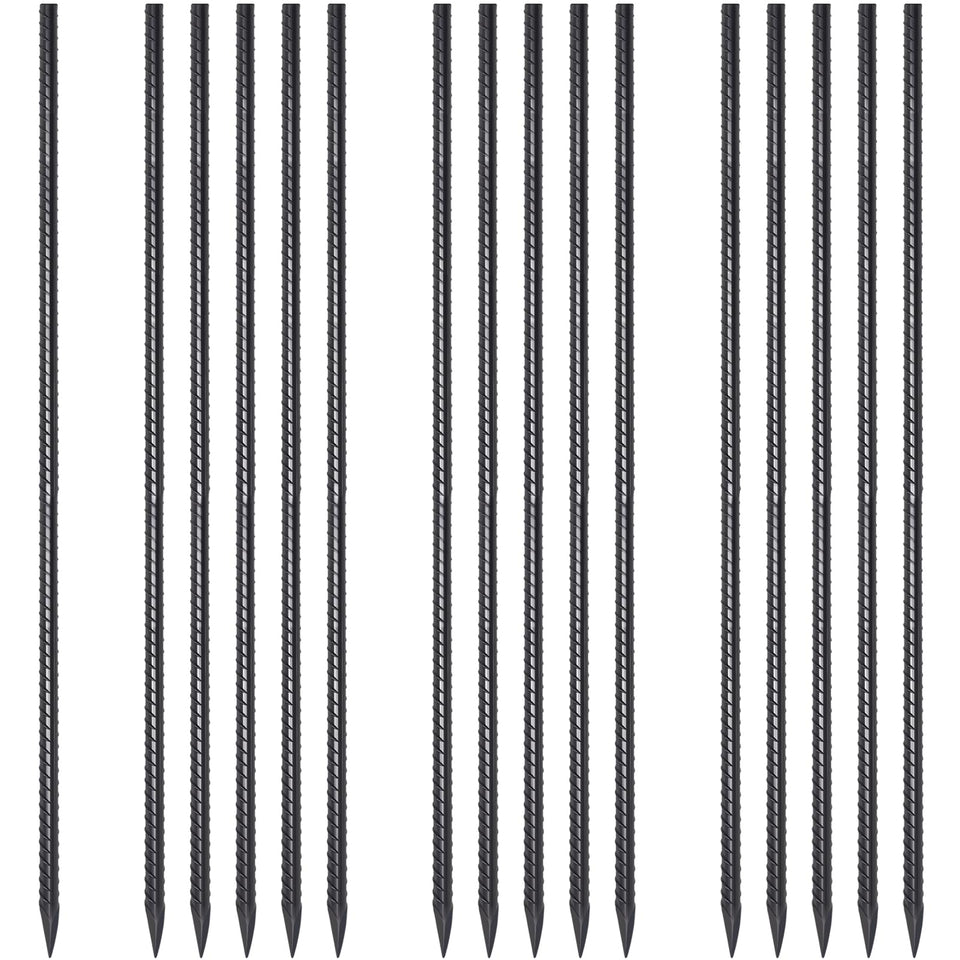 EUOKOK ground rebar stakes with a sharp point end for fast soil insertion.
