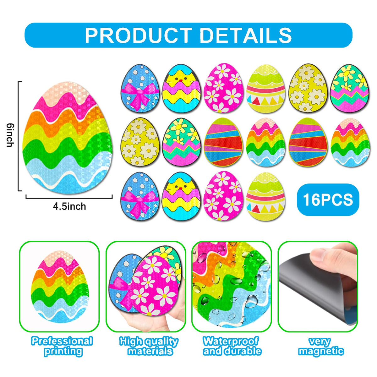 Euoloar Easter egg magnet on a refrigerator adds reusable holiday flair.