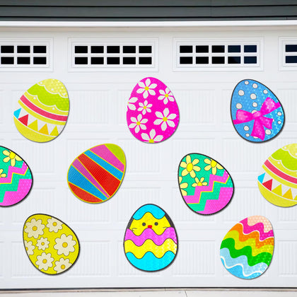 Euoloar Easter egg magnet on a metal garage door shows festive design for spring.