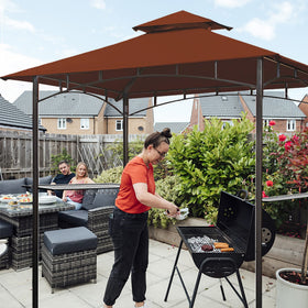 Eurmax rust red canopy fabric features water-repellent finish for light showers.