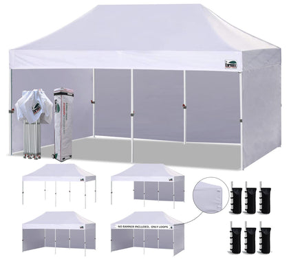 Eurmax 10x20 pop-up frame provides sturdy shade for outdoor markets.