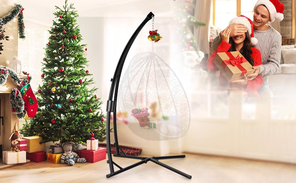 Eusuncaly hammock stand side view highlighting stable four-direction base for safety
