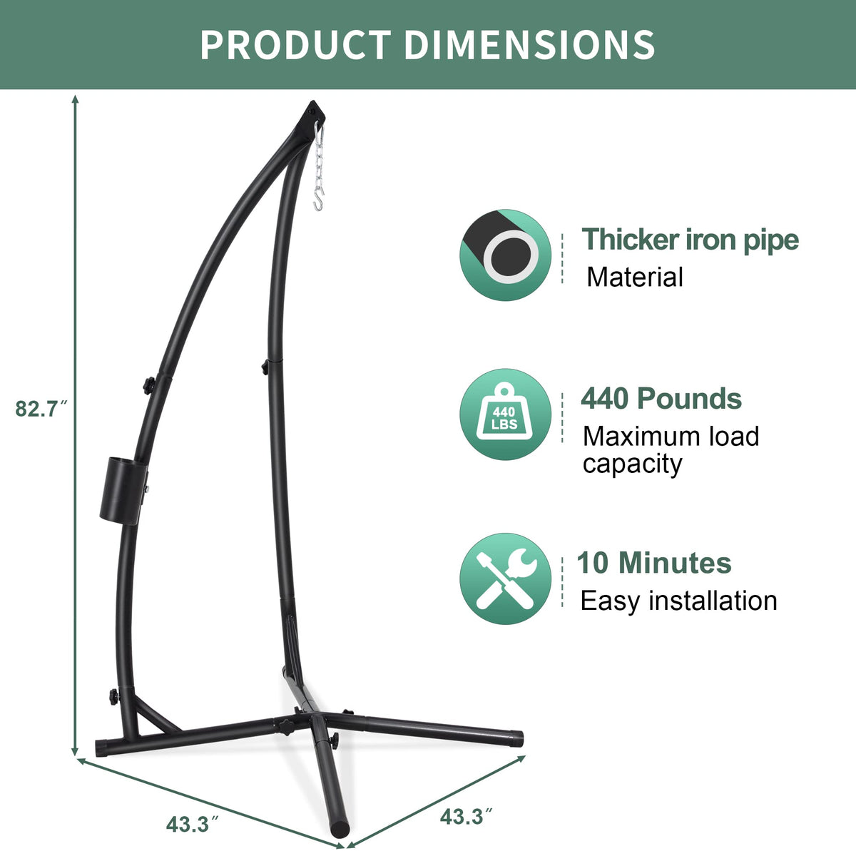 Eusuncaly stand supports up to 380–440 lbs for most hanging chairs