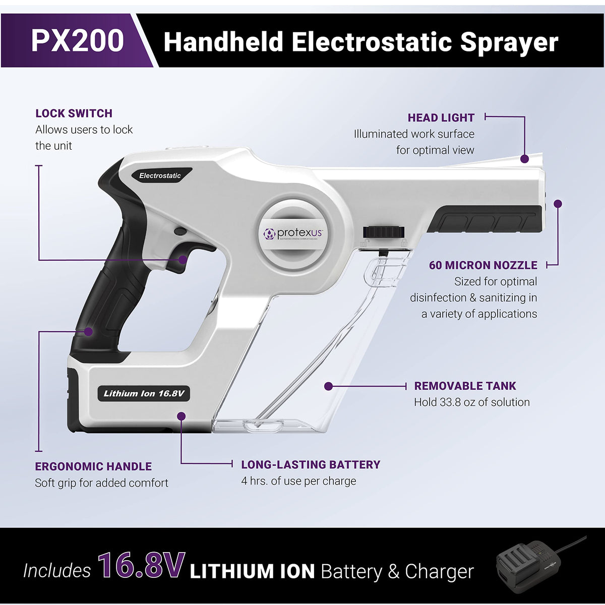 Detachable 34 oz tank facilitates quick refills on the EvaClean PX200