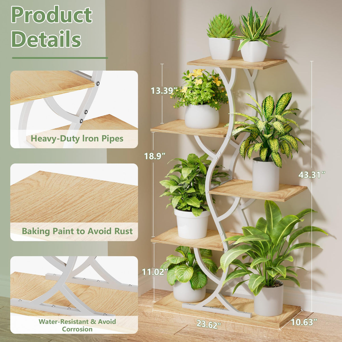 EVAWOO 5-tier corner shelf maximizing space for multiple plants