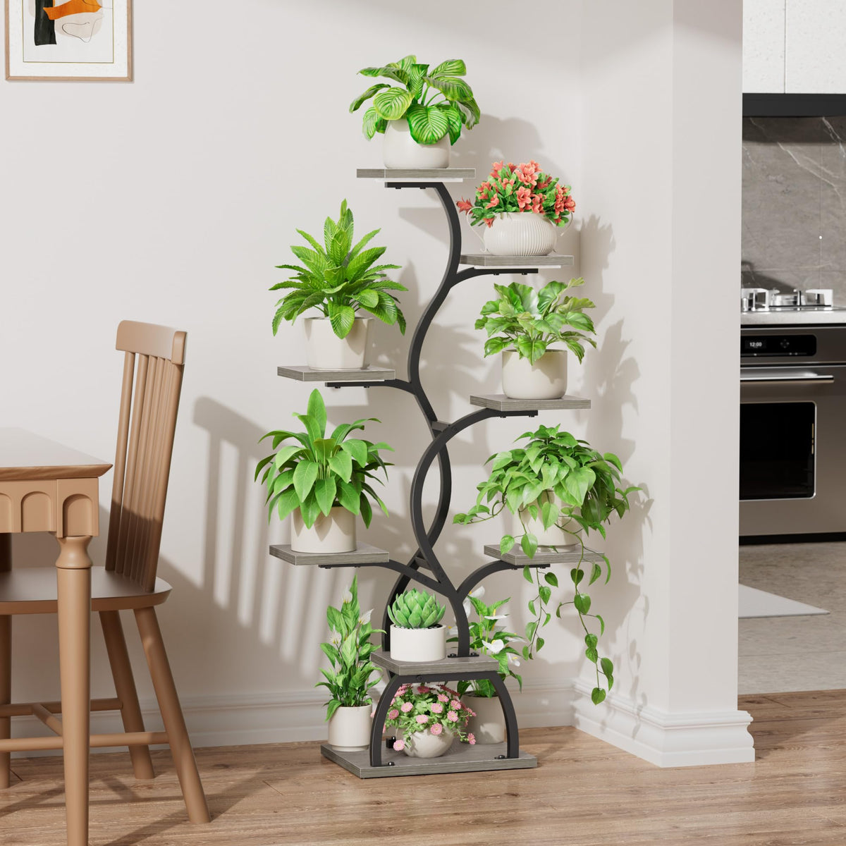 EVAWOO eight-tier plant shelf fully loaded with plants on display