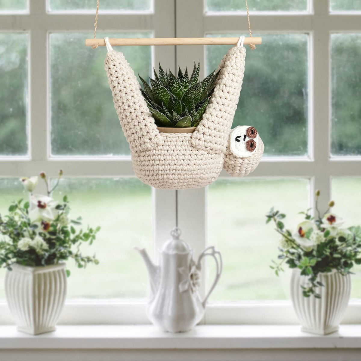 Evbopa sloth macrame detail showcases durable cotton construction for long-lasting decor.