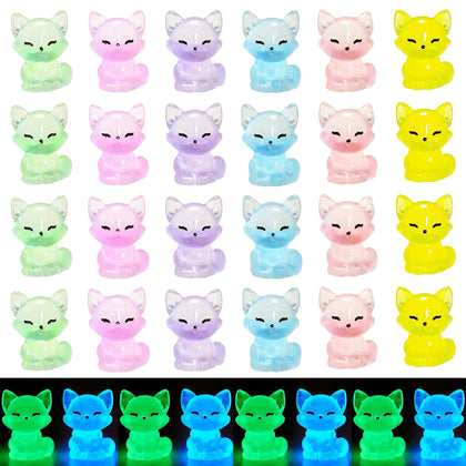 EVDERS 28Pcs glow-in-dark fox figurines for fairy garden dioramas.