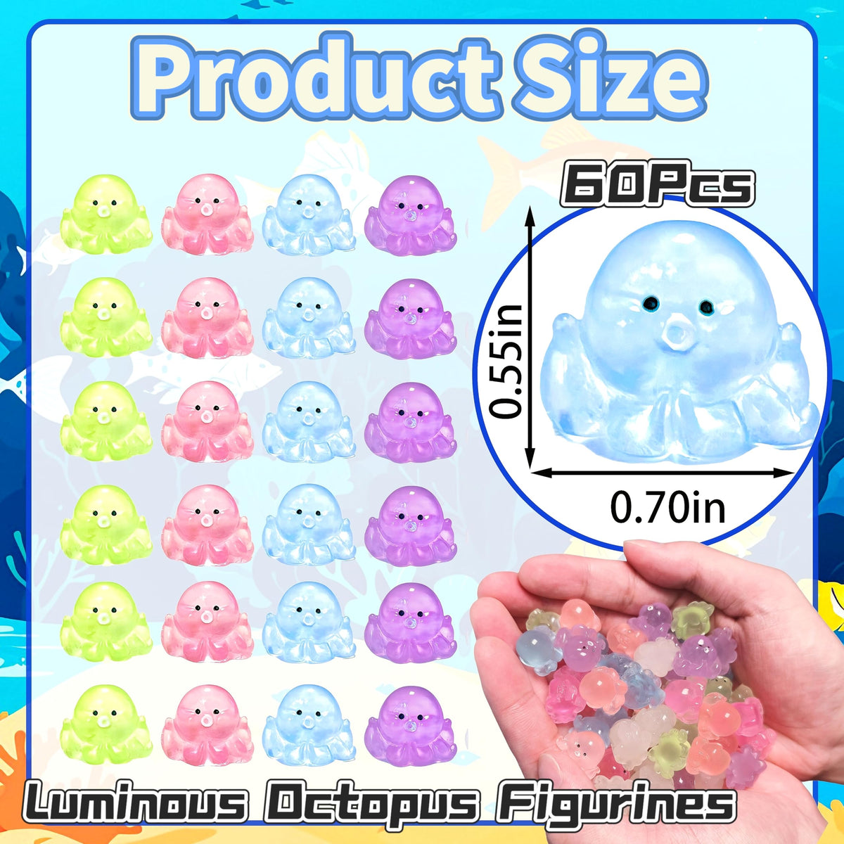 EVDERS blue luminous mini octopus figurine ideal for micro landscapes and aquariums
