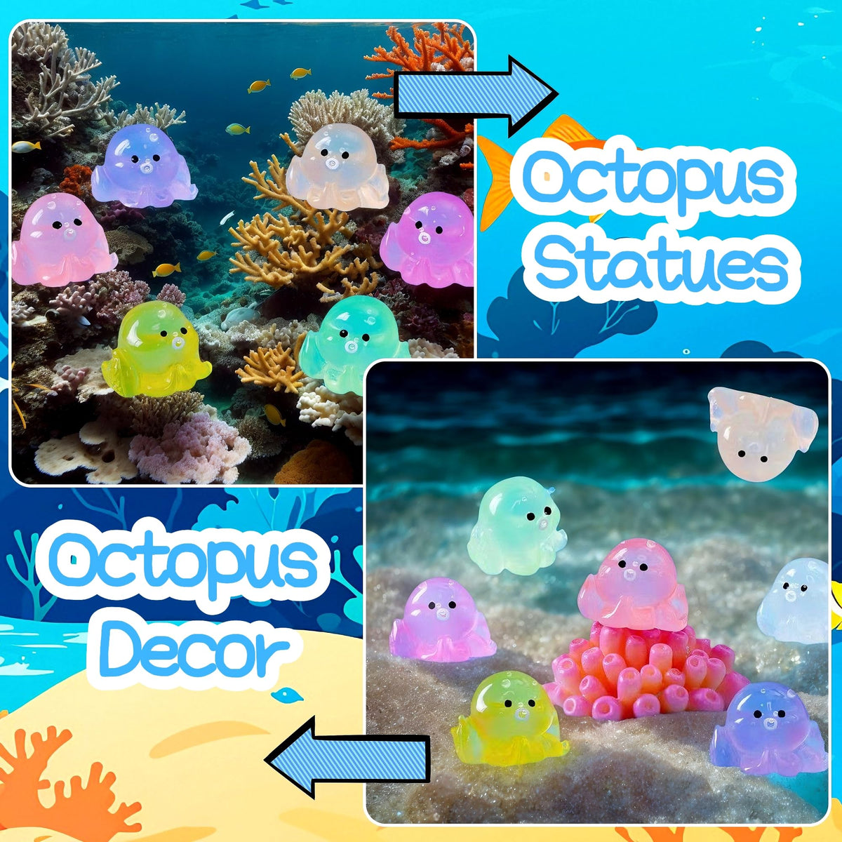 EVDERS red luminous mini octopus figurine bright accent for pots and terrariums
