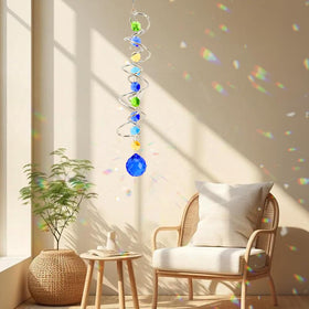 Evechole double-helix sun catcher spins for colorful light display in sunlight
