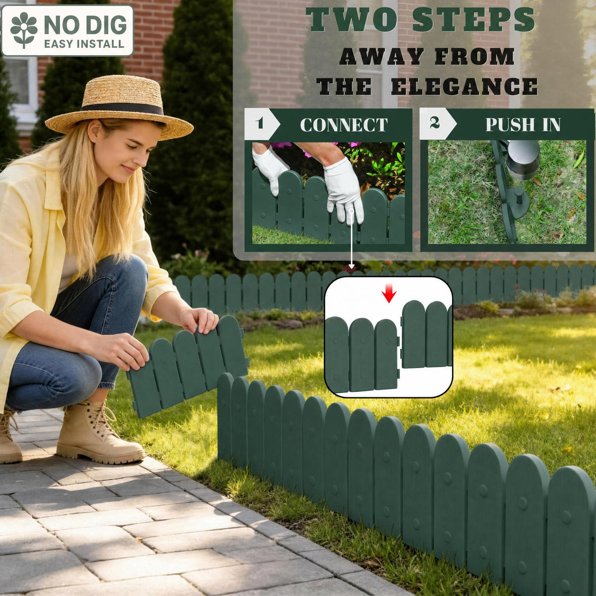 Evelyne polypropylene edging resists fading and warping in outdoor weather.