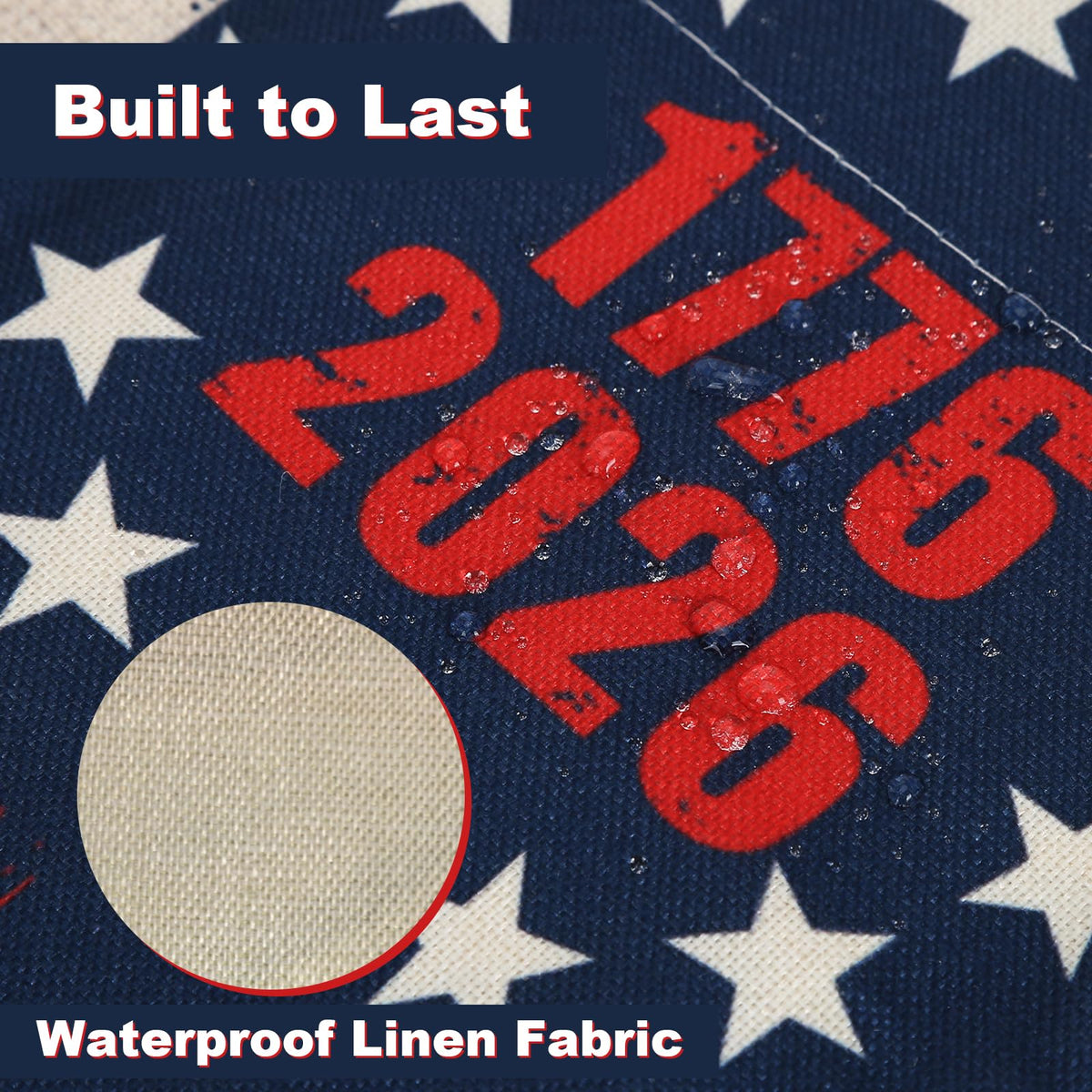 Eveqora 250th anniversary flag waterproof linen fabric ensures all-weather outdoor use.