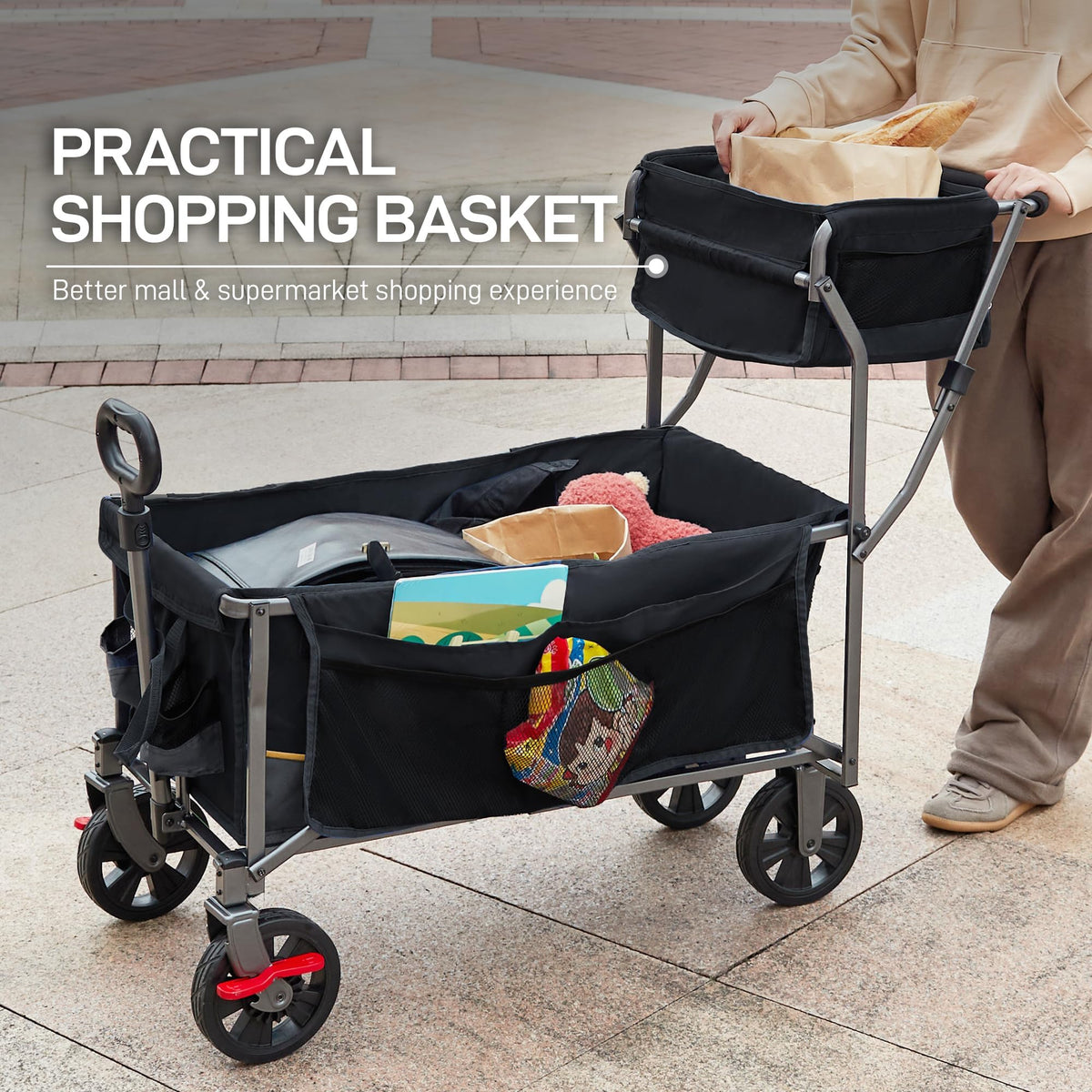 EVER ADVANCED cart includes cup holders and side pockets for drinks and quick items.
