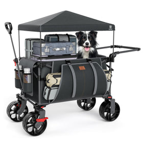 EVER ADVANCED folding wagon with canopy for beach days and sun protection.