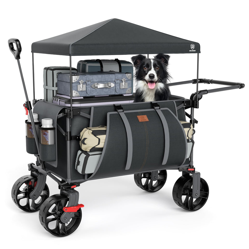 EVER ADVANCED folding wagon with canopy for beach days and sun protection.