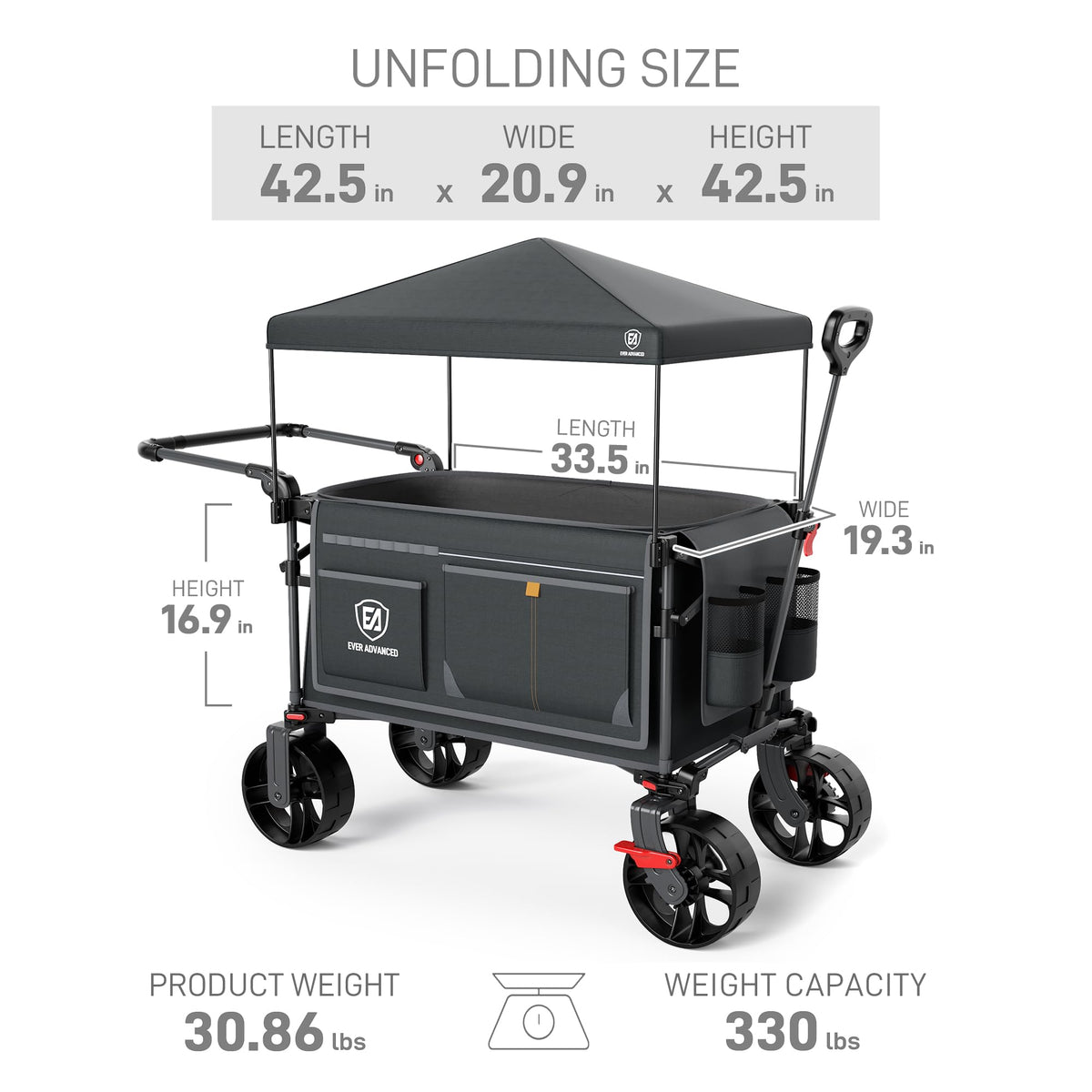 EVER ADVANCED wagon with reflective strips for night visibility and safety.