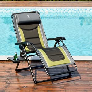 Ever Advanced padded headrest on olive green recliner adds neck comfort