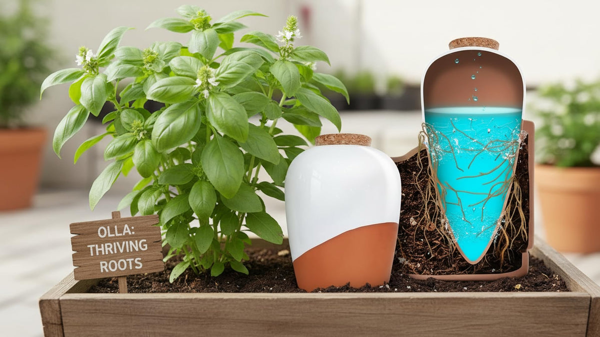 Everbrook terracotta system delivers water directly to roots for healthier growth.