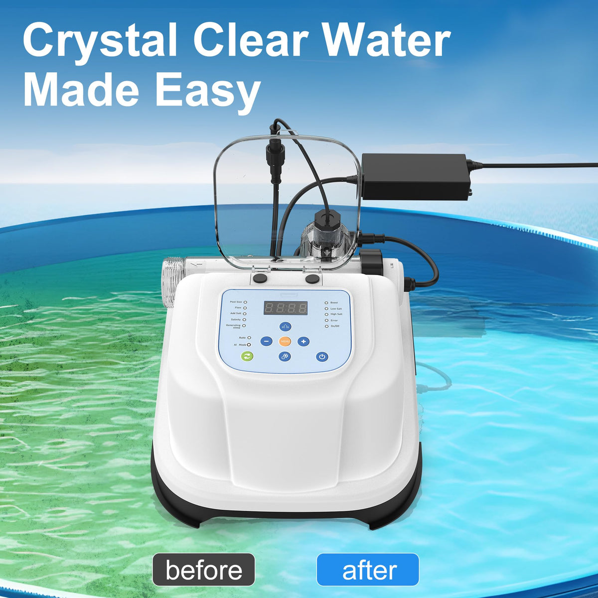 EverCrystal AI mode setup shows automatic chlorine control for effortless maintenance