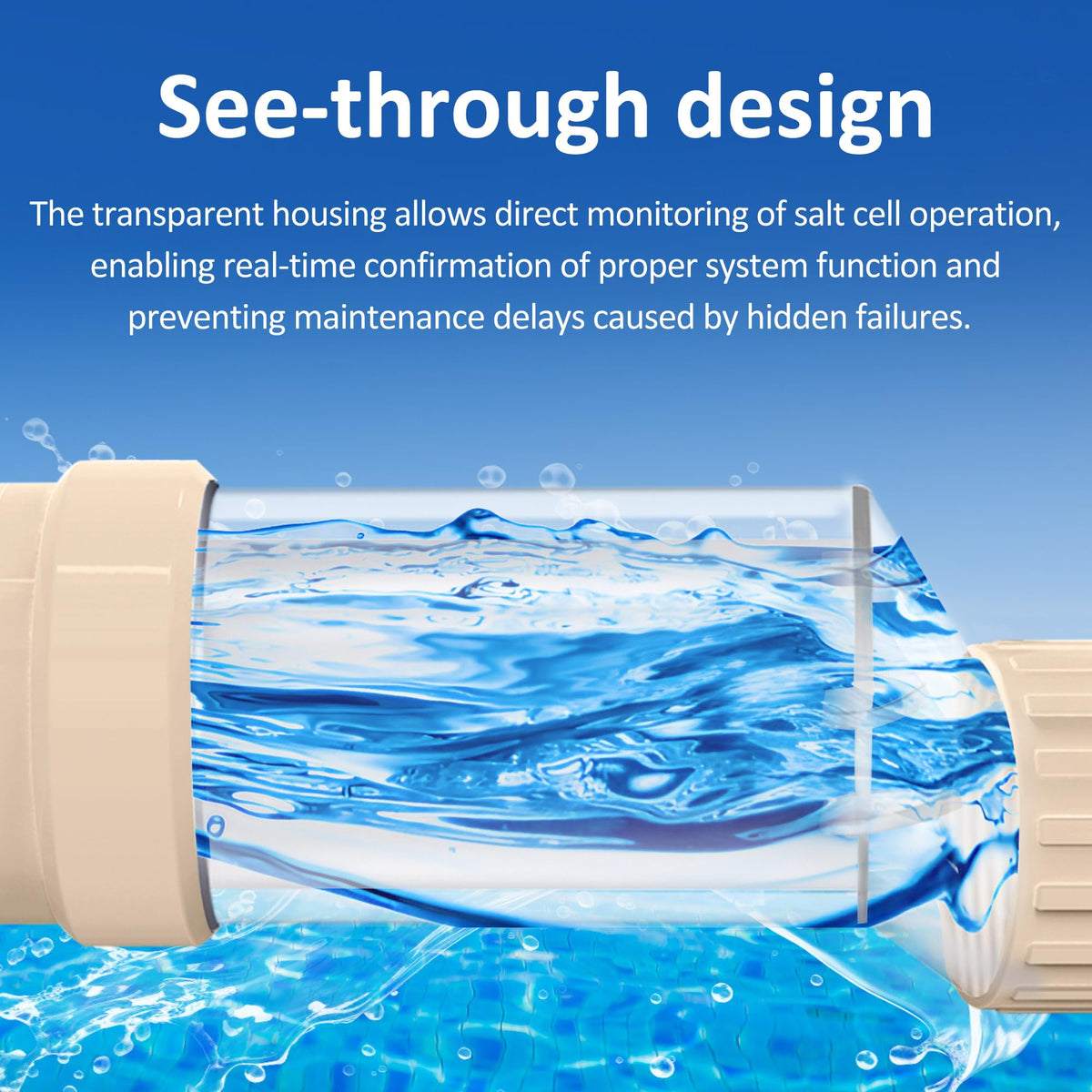 EverCrystal salt cell automatically generating chlorine for pool sanitation