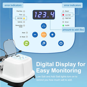 EverCrystal salt level detection display informs precise salt additions for optimal performance