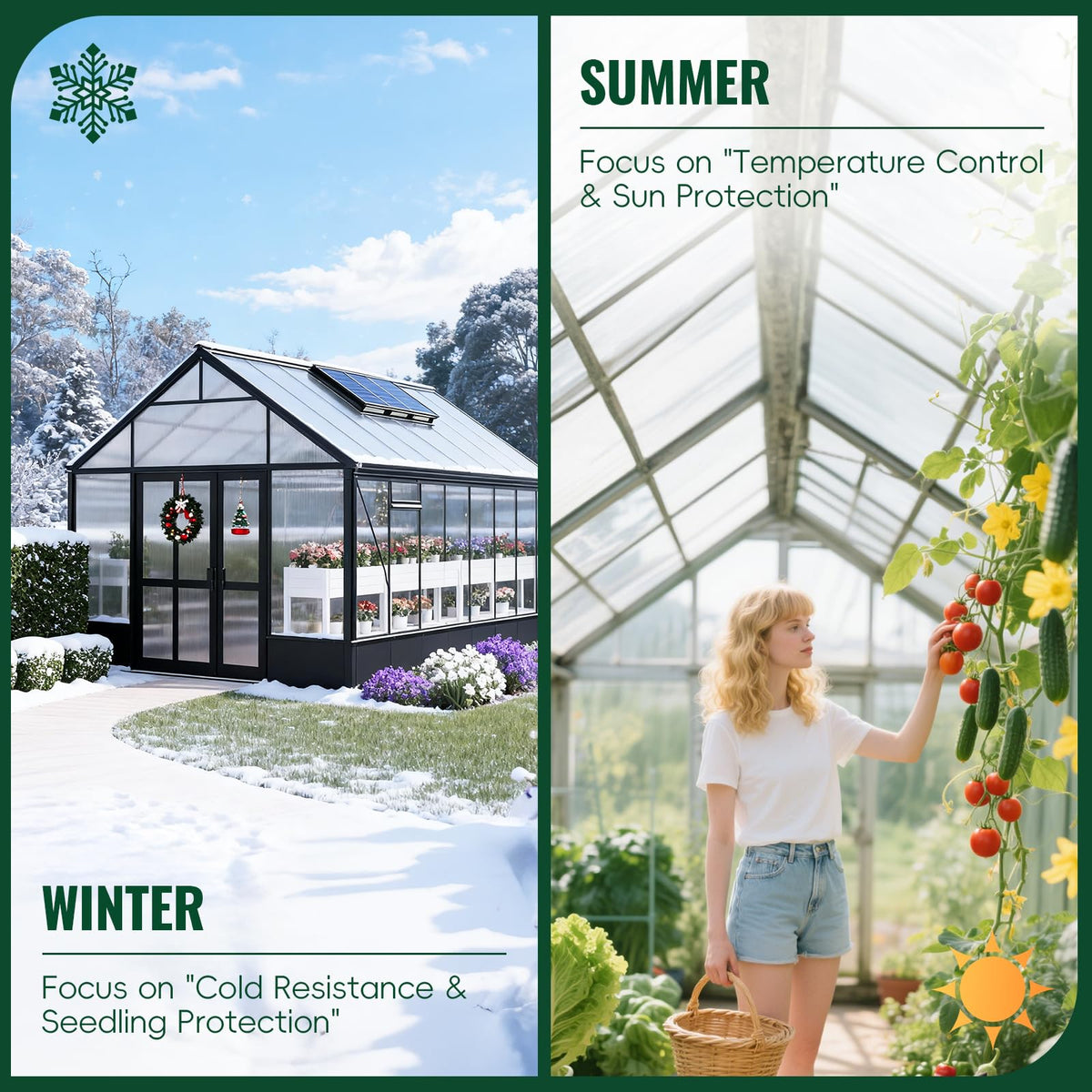 EVERECO weather-resilience close-up highlighting frost and heat tolerance.