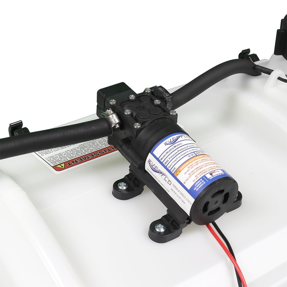 Everflo 12V diaphragm pump side profile highlighting lightweight, mobile use.