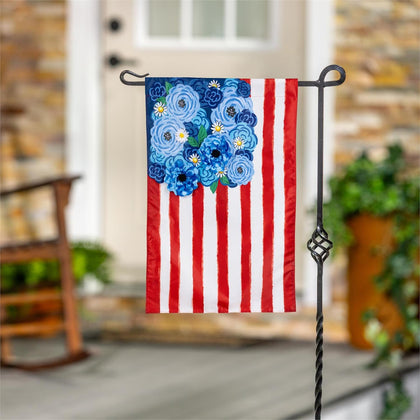 Evergreen Flag American classic floral applique flag for front door display, durable outdoor color.