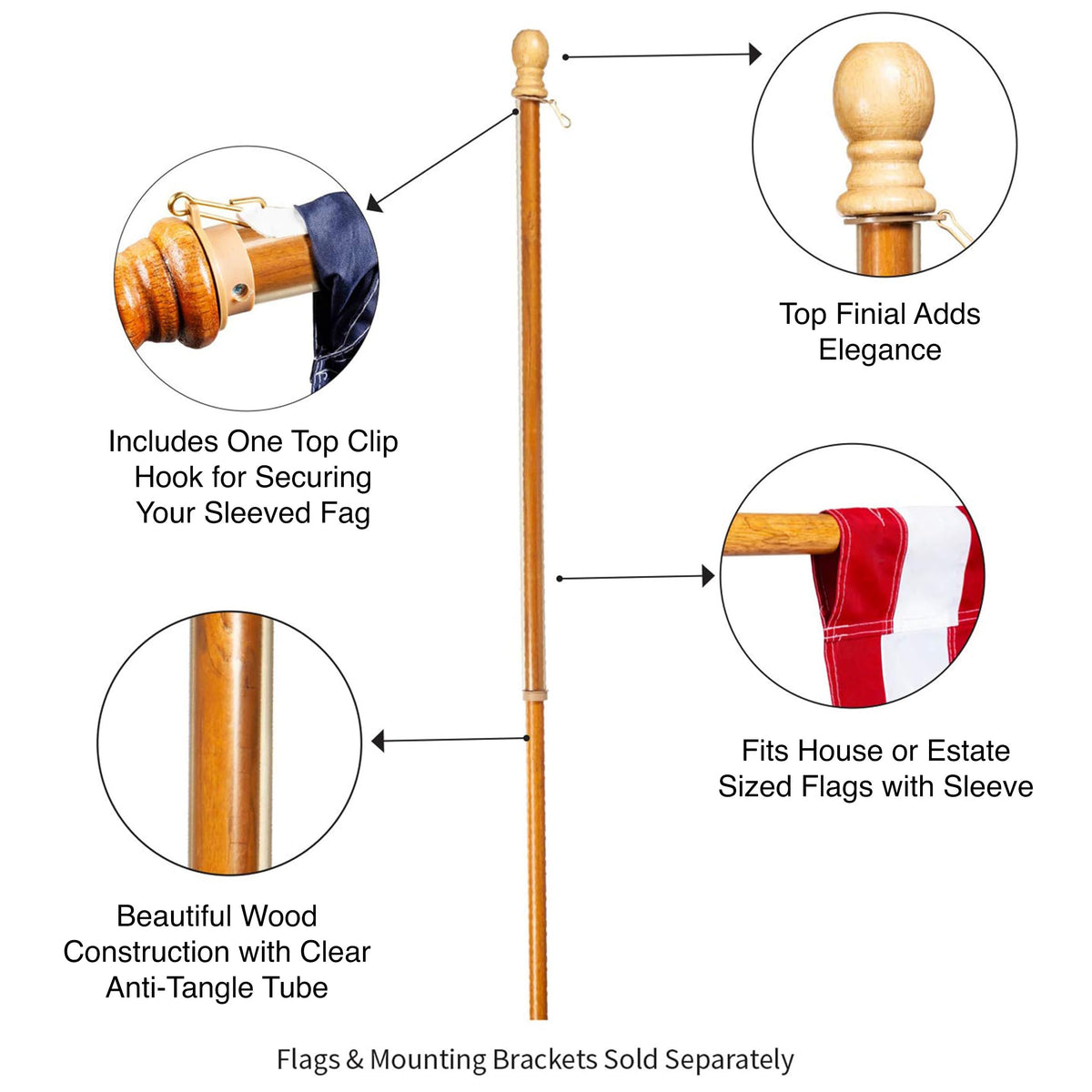 Evergreen Flag anti-wrap tube detail, prevents flag tangling during breezy days