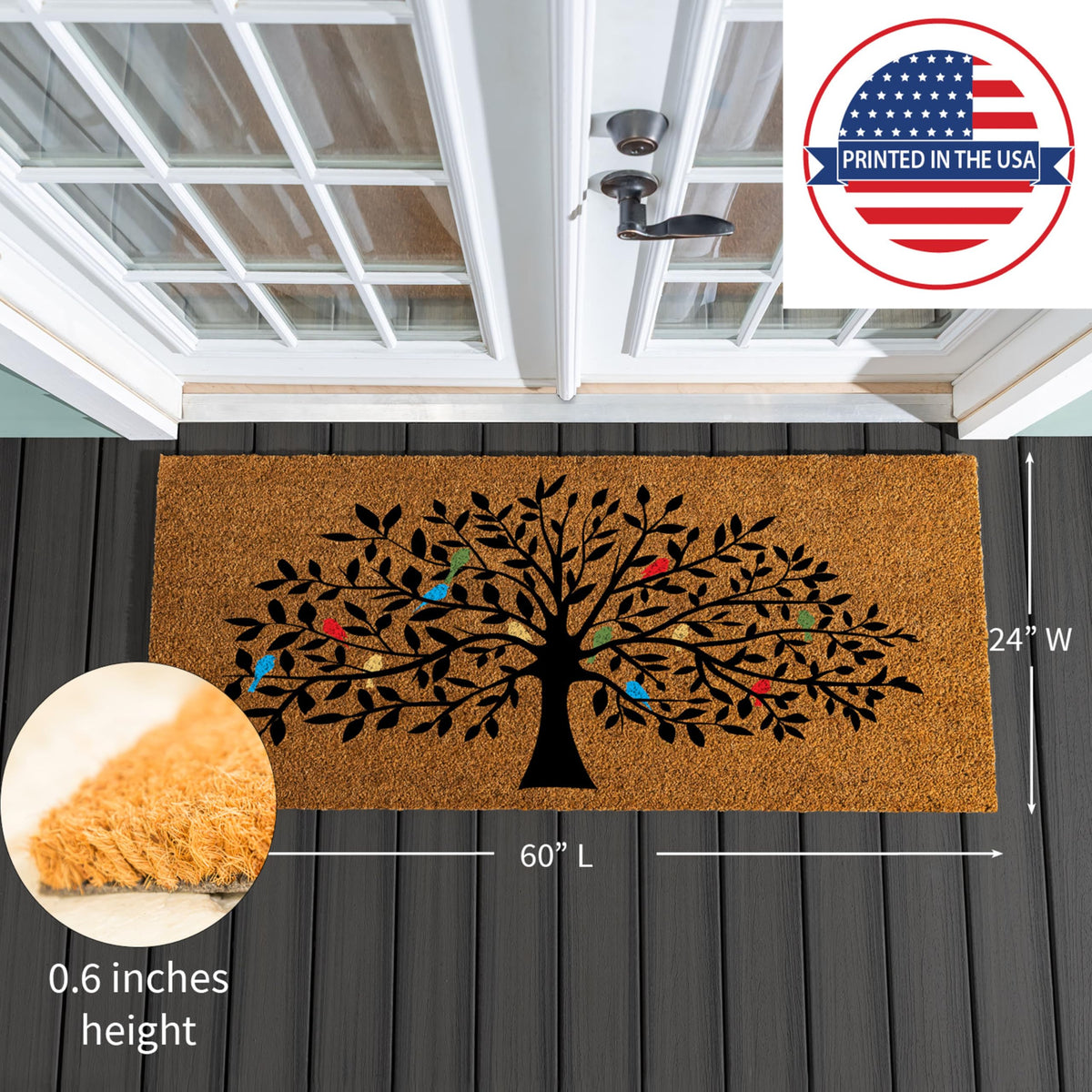 Evergreen Flag flowers and butterflies detail adds seasonal charm to entrances.