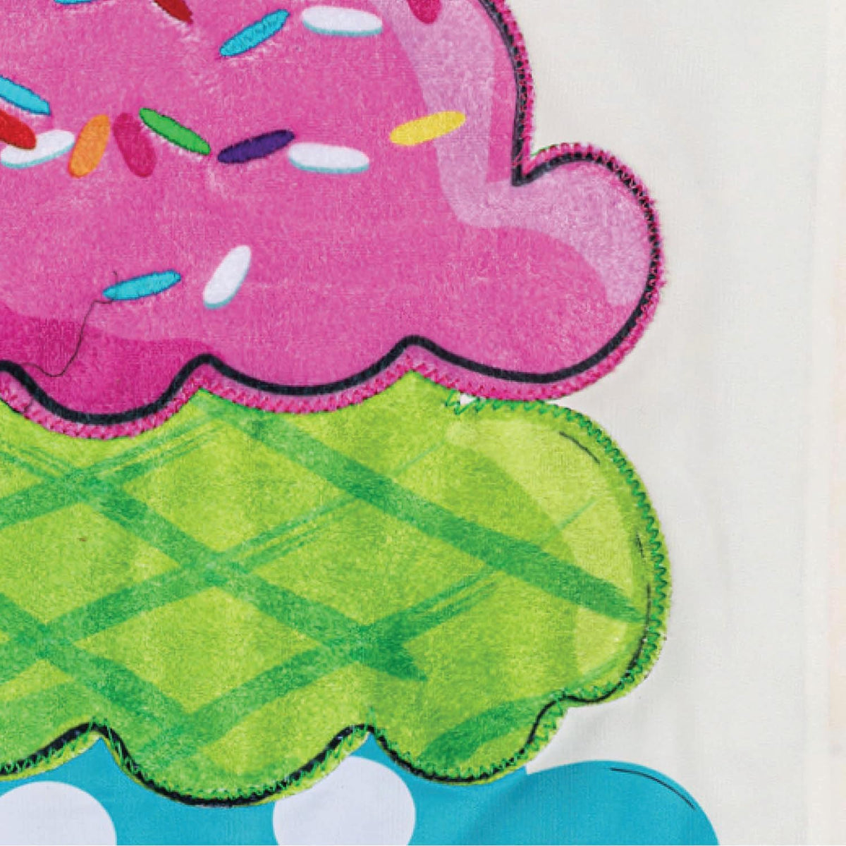 Evergreen Flag front-door flag with ice-cream motif welcomes guests stylishly.