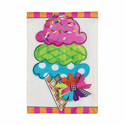 Evergreen Flag ice-cream welcome flag enhances curb appeal for spring porches.