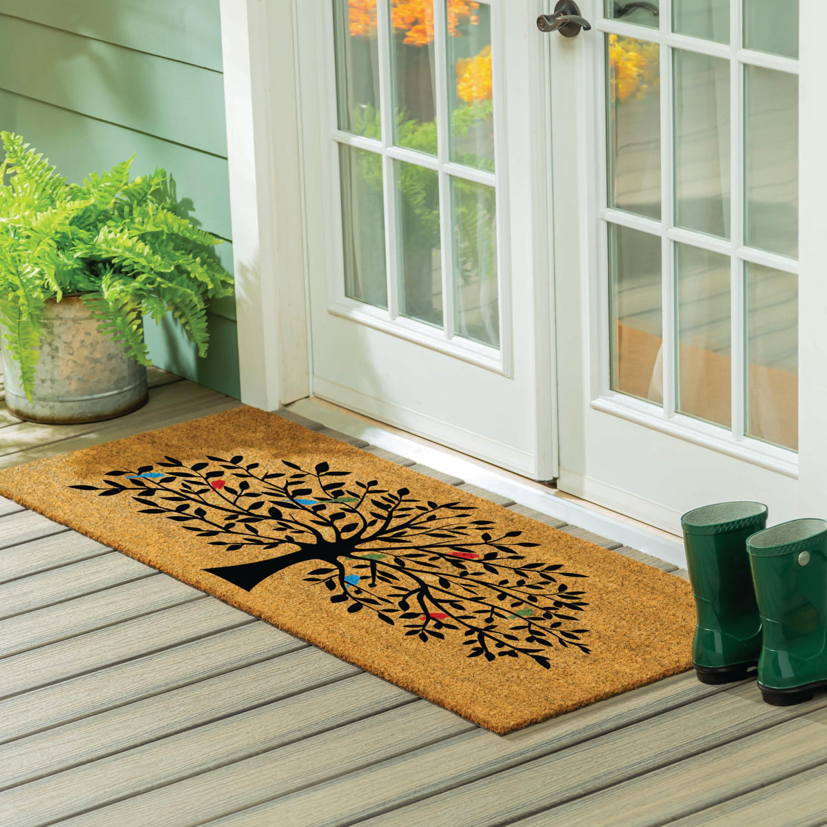 Evergreen Flag large 2' x 5' mat fits double doors with style.