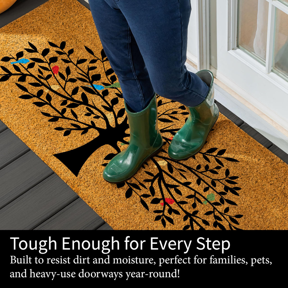 Evergreen Flag porch entryway mat enhances curb appeal year-round.