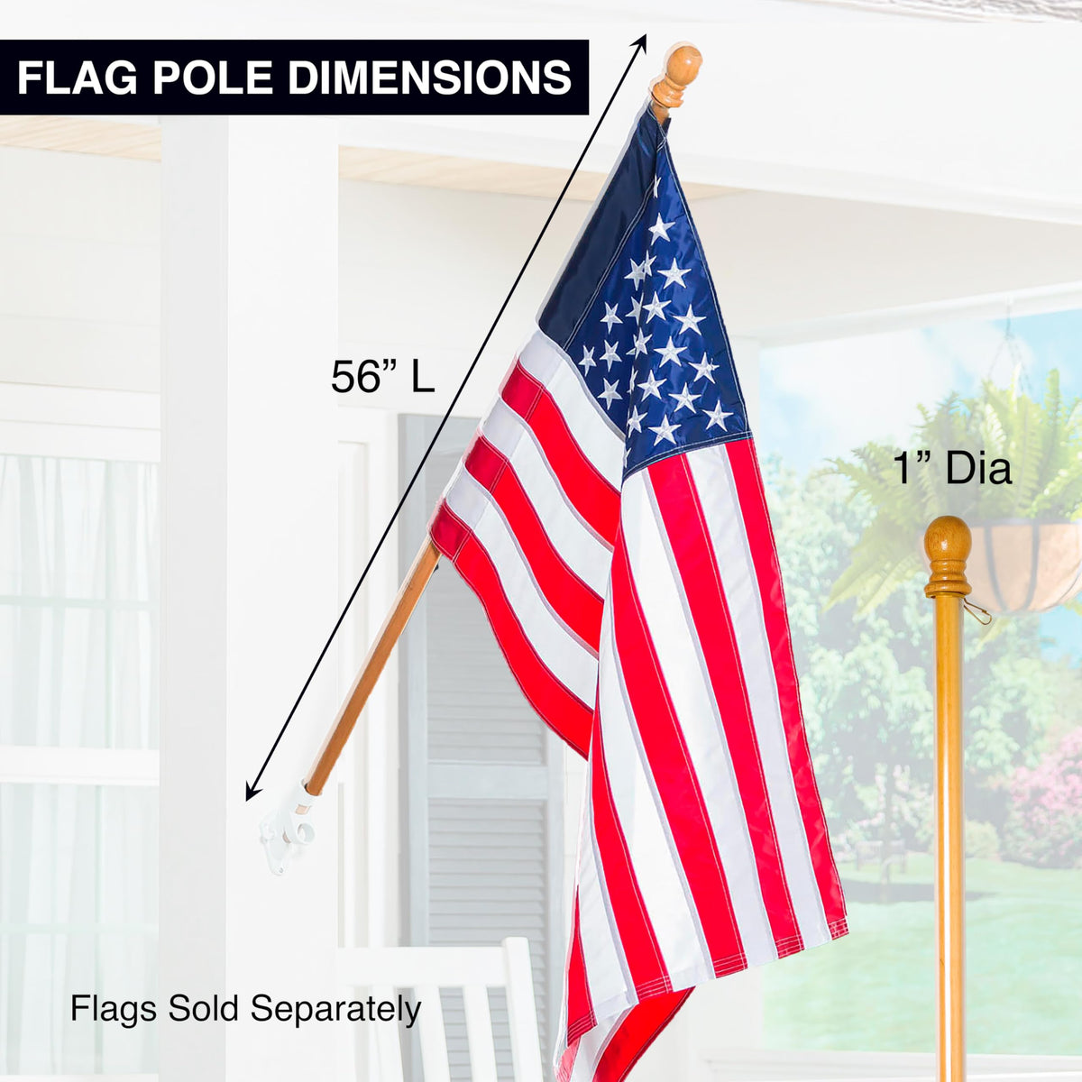 Evergreen Flag top clip and finial close-up, secure sleeved flags against wind
