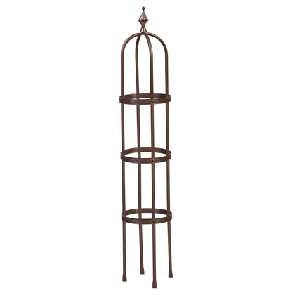 Evergreen Garden 5 ft obelisk trellis front view with bronze finish showing floral accents