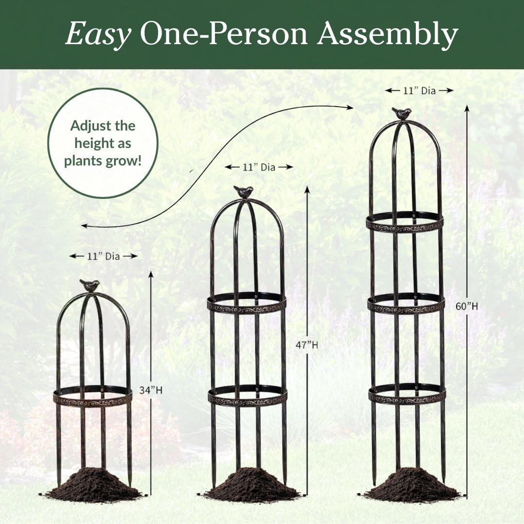 Evergreen Garden adjustable height obelisk adapts to growing space up to 7 feet.