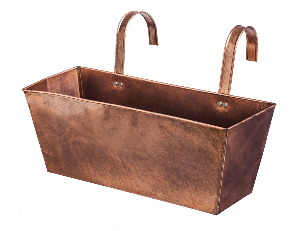 Evergreen Garden antique copper hanging planter, front view, weather-resistant for year-round outdoor display